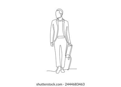 man going on a business trip is looking for a flight route.Business travel one-line drawing