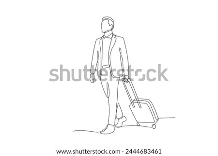 man going on a business trip carrying a suitcase.Business travel one-line drawing