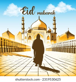 Man Going For Prayer and Eid al Adah Eid Mubarak