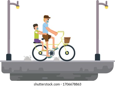 A man going to the shop with his son using bike
