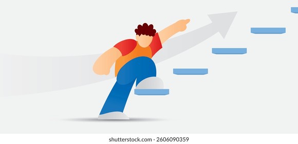 man is going up the stairs illustration vector in first step concept