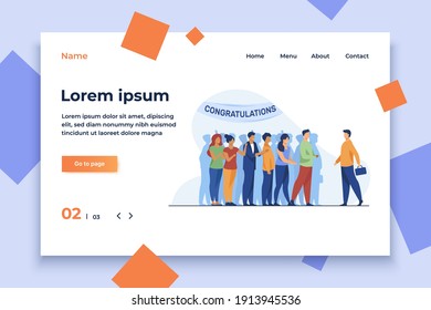 Man going to surprise party. Crowd of people, congratulation banner flat vector illustration. Festive event, celebration, social distance concept for banner, website design or landing web page