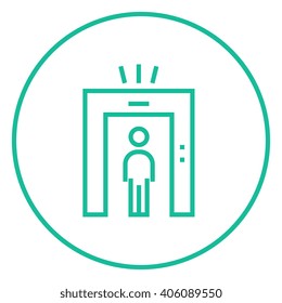 Man going through metal detector gate line icon.