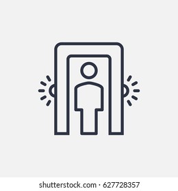 Man going through metal detector gate line icon