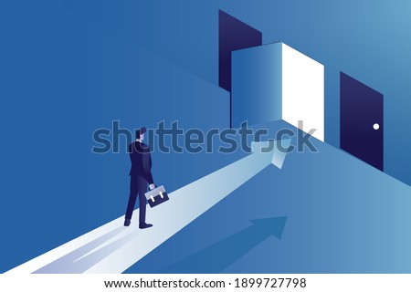 man going through to right door when decide an option business