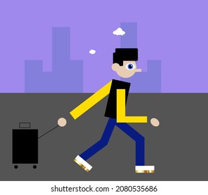 man going for travel with travel suitcase bag