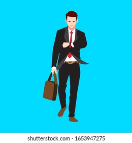 Man going to work vector flat illustration can be used for infographic, design element, or any other purpose.
