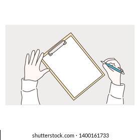 Man is going to write something on his paper. Hand drawn style vector design illustrations.