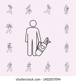 man with golf bag illustration icon. Male Bag and luggage icons universal set for web and mobile