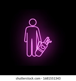 Man with golf bag neon icon. Simple thin line, outline vector of male bag and luggage icons for ui and ux, website or mobile application