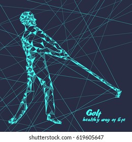 Man golf player performing blow. Vector background. Sport vector illustration.