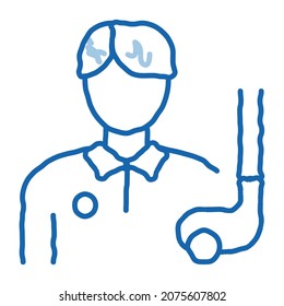 Un vector de icono de boceto del jugador de golf masculino. Dibujo manual de la línea de doodle azul Man Golf Player. ilustración de símbolo aislado