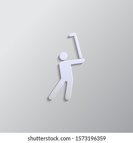 Man, golf, playing paper style, vector icon. Grey color vector background