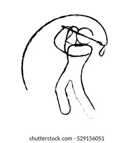 man with golf stick playing over white background. vector illustration