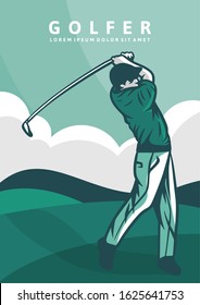 man golfer stick poster vintage illustration retro design