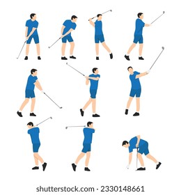 Man golfers character set. Flat vector illustration isolated on white background
