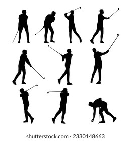 Man golfers character set. Flat vector illustration isolated on white background