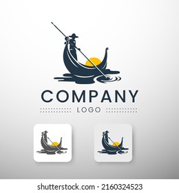 Man with gondola boat on the lake logo inspiration