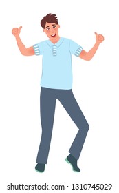 A man in a good mood celebrates success and gestures all right. Vector illustration of the presence of the hormone serotonin in humans. Psychology