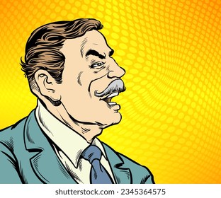 Man in a good mood smiling and laughing happily. Pop art retro hand drawn style vector design illustrations.