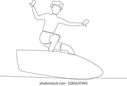 A man is good at surfing. Surfing one-line drawing