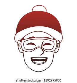 Man with googles and winter hat red lines