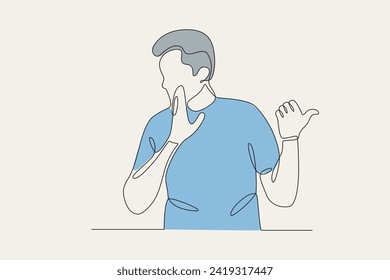 A man is gossiping about his friend. Gossip one-line drawning