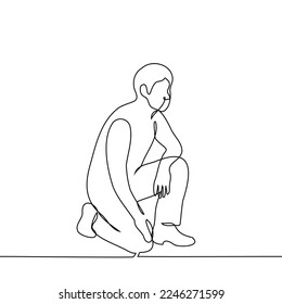 man got down on one knee - one line drawing vector. concept salute, bow the knee