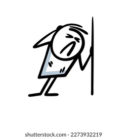 The man got drunk on alcoholic beverages and staggered against the wall. Vector illustration of an unhealthy cartoon stickman.
