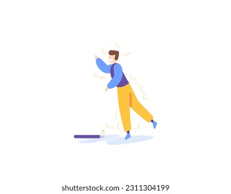 A man got electrocuted because he stepped on a puddle of water with electricity. was electrocuted from touching water. people electrocuted. accidents and incidents. flat illustration design. vector 