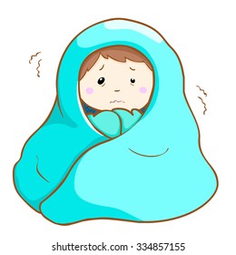 man got a fever shivering under blanket cartoon