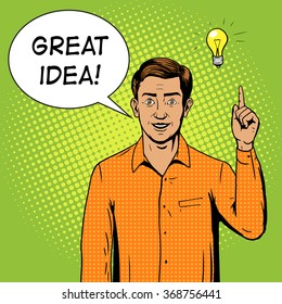 Man got a great idea pop art style vector illustration. Comic book style imitation. Vintage retro style. Conceptual illustration