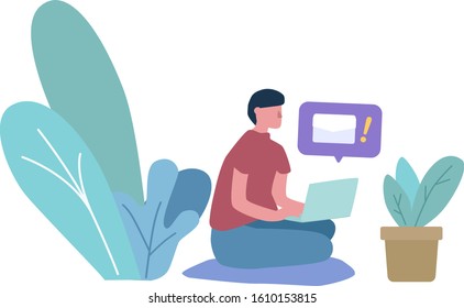 Man got an important email or letter. Businessman or manager typing or gets mail  . Modern vector illustration  background. Email subscribe vector illustration, email marketing
