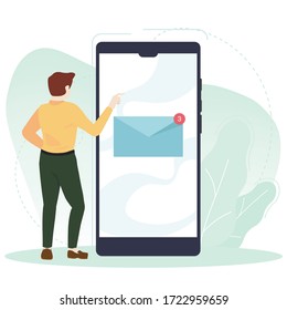 Man got a message. New messages on screen. Illustration for web