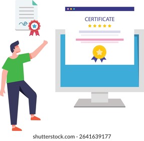 Man got Online Degree certificate Illustration