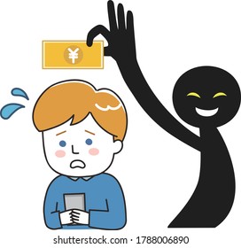 Un hombre fue estafado en línea. Aislado sobre fondo blanco.