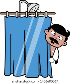 Man Got Shocked While Bathing - Indian Cartoon Man Father Vector Illustration