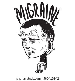 man got sick migraine cartoon character vector