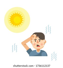 Man got sunburn in very hot summer days, man exhausted and sunburn, vector illustration 