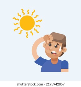 Man got sunburn in very hot summer days, man exhausted and sunburn, change climate  vector illustration	
