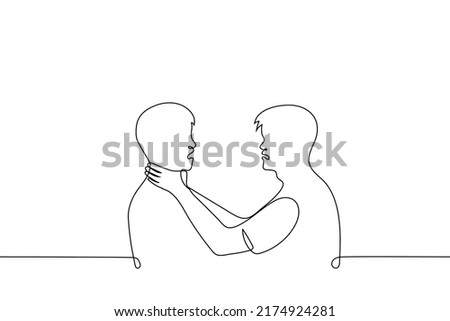 man grabbed the neck of another man he is very angry - one line drawing vector. concept of murder by strangulation, a metaphor for annoyance by a person and his behavior
