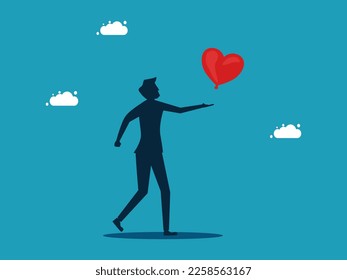 man grabs the floating heart. business love and trust vector