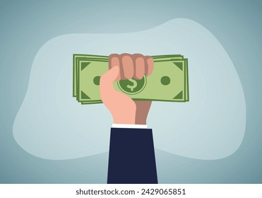 Man grabs the money. Hand full of cash. Investment, Making money concept.