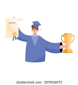 personaje de graduación masculina con trofeo
