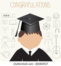 Man in graduated congratulations background