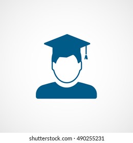 Man In Graduation Cap Blue Flat Icon On White Background