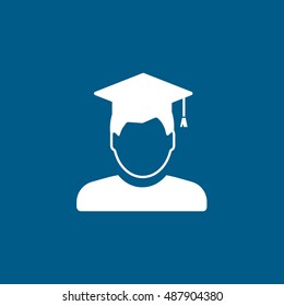 Man In Graduation Cap Flat Icon On Blue Background