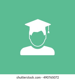 Man In Graduation Cap Flat Icon On Green Background