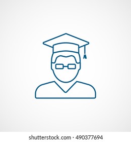 Man In Graduation Cap With Glasses Blue Line Icon On White Background