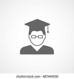 Man In Graduation Cap And Glasses Flat Icon On White Background